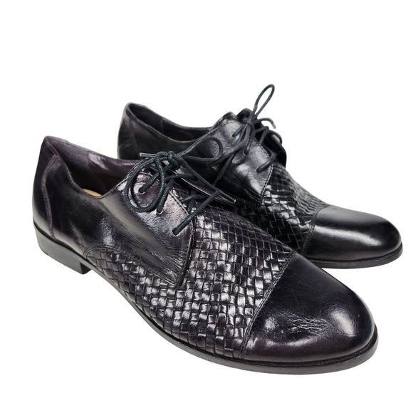 Cole Haan Shoes Cole Haan Leather Woven Oxford Shoes In Black